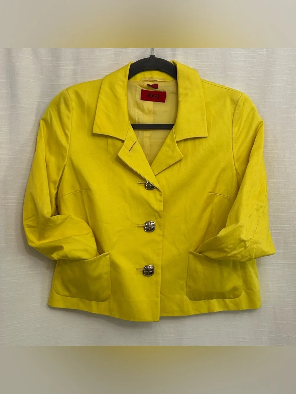 Vintage Cropped Hugo Boss Bright Yellow Women's Button-Front Blazer